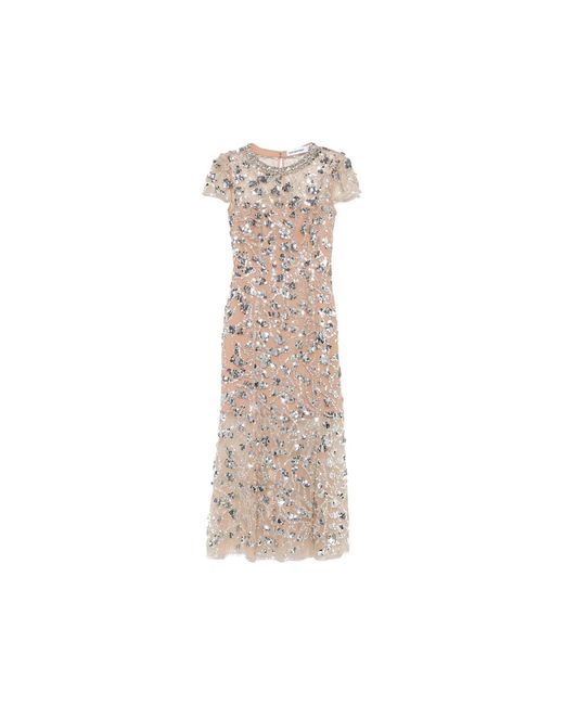 Self-Portrait Brown Sequin-Embellished Crystal-Neckline Midi Dress