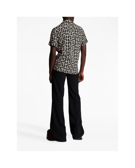 Balmain Black Monogram-Print Pyjama Shirt for men