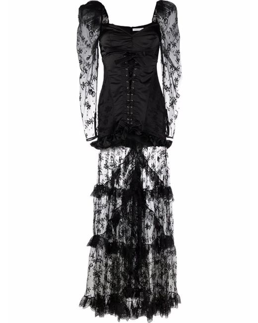 Alessandra Rich Black Corset Floral-lace Gown