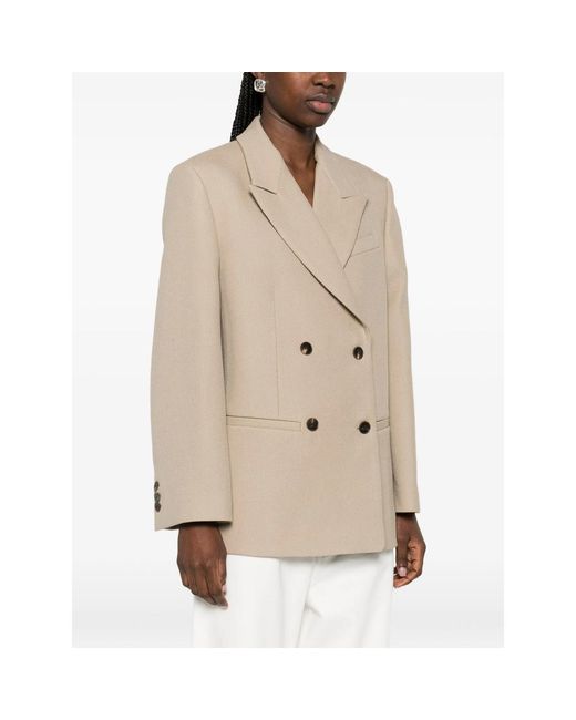 By Malene Birger Natural Double-Breasted Flap Pocket Jacket