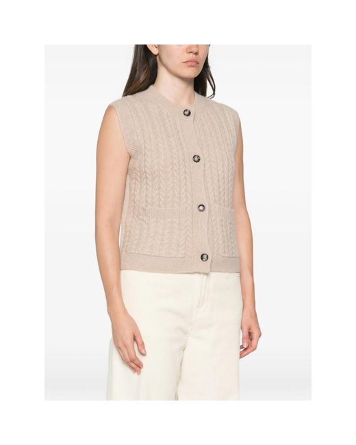 Allude Natural Cable-Knit Button-Up Cardigan