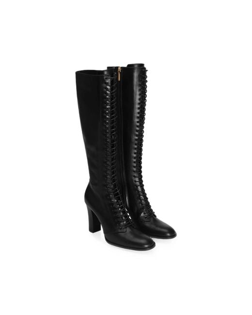 Dolce & Gabbana Black Lace-Up Calfskin Boots