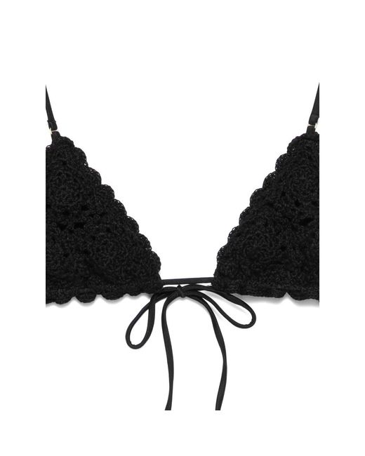 Frankie's Bikinis Black Elena Crochet-Knit Triangle Bikini Top