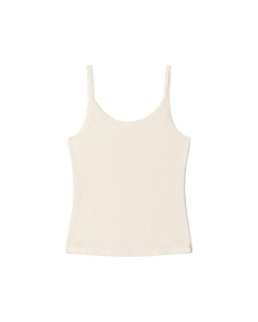 Re/done White 70's Graphic-Print Lace-Trim Top