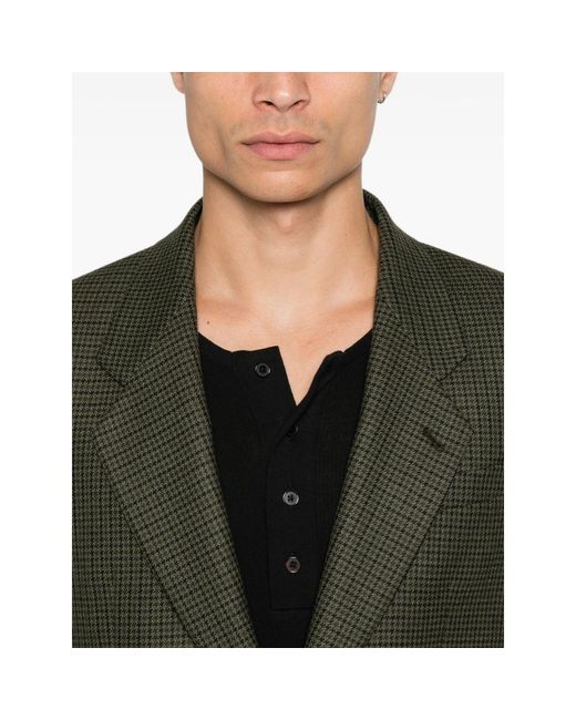 Reveres 1949 Green Houndstooth-Pattern Single-Breasted Blazer for men