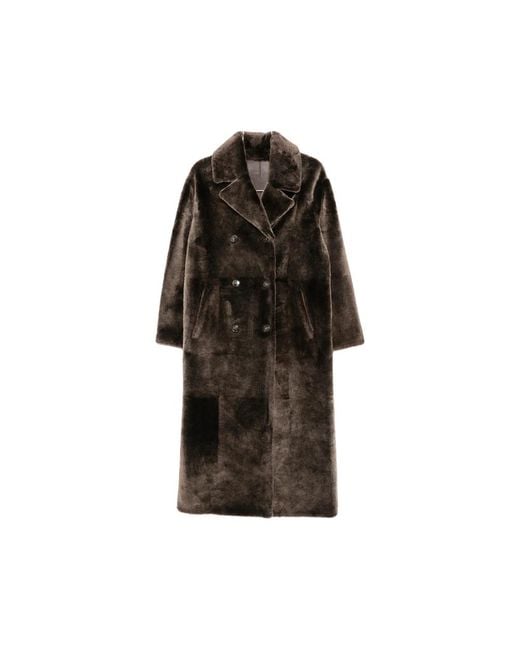 Yves Salomon Black Double-Breasted Shearling Coat