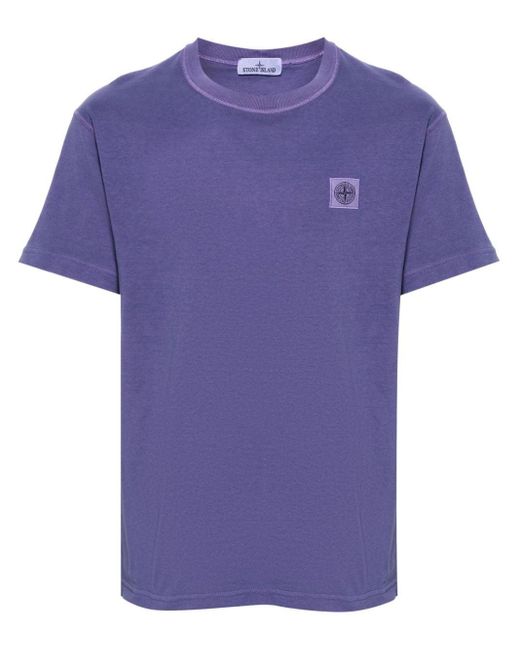 Stone Island Purple Compass-Appliqué Cotton T-Shirt for men