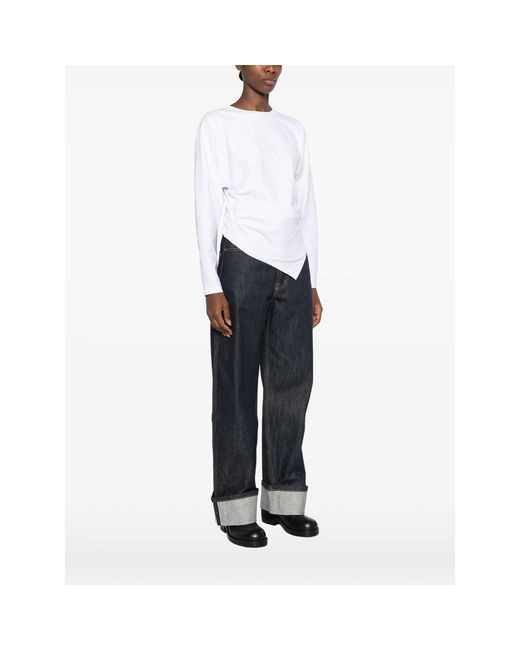 Ganni White Crew Neck Long-Sleeve Top