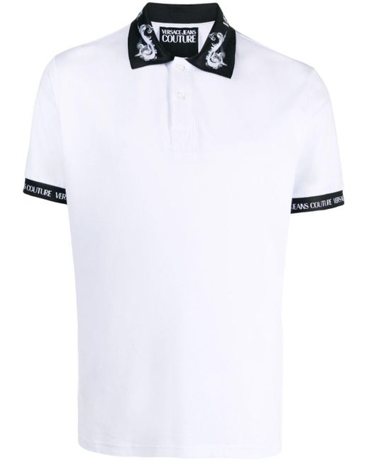 Versace White Logo-Trim Cotton Polo Shirt for men