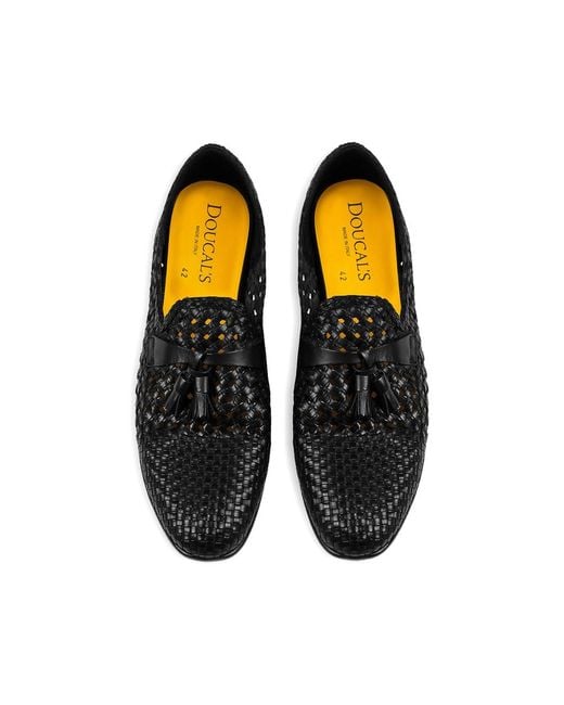 Doucal's Black Tassel-Detail Leather Loafers for men