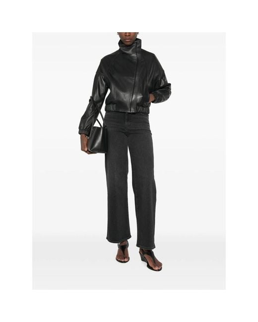 Vince Black Leather Bomber Jacket
