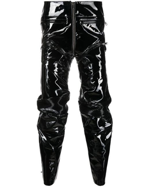 Vetements Black Panelled Gathered Patent Leather Trousers