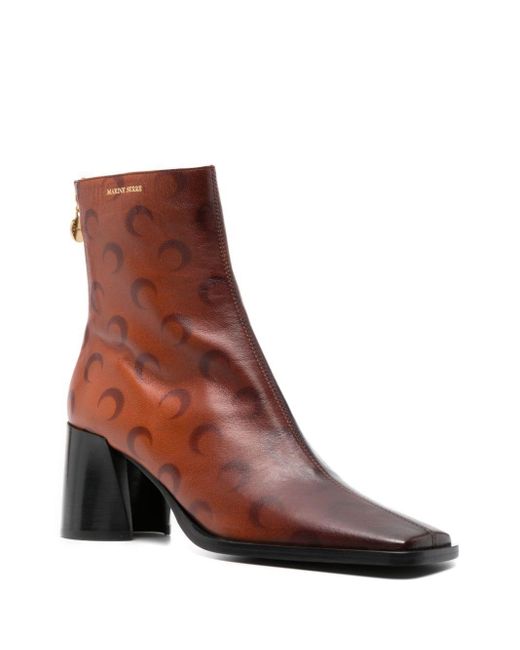 MARINE SERRE Brown Airbrushed Crescent Moon-Print Boots
