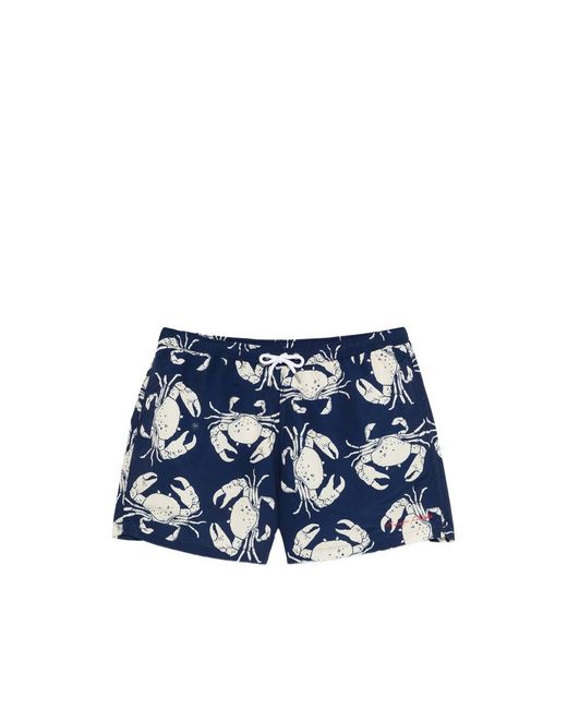Maison Labiche Blue Crab-Print Swim Shorts for men