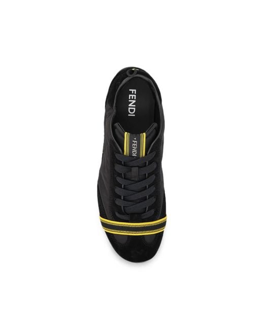 Fendi Black Wrap Suede And Fabric Low-Top Trainers for men