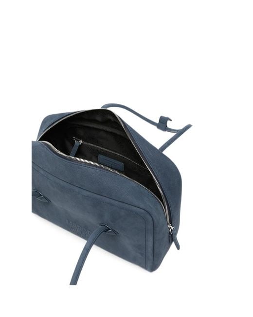 MARGE SHERWOOD Blue Embossed-Logo Nubuck-Leather Tote Bag