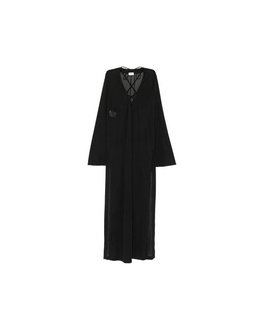 ANDAMANE Black Lace-Up Flared-Sleeve Maxi Dress