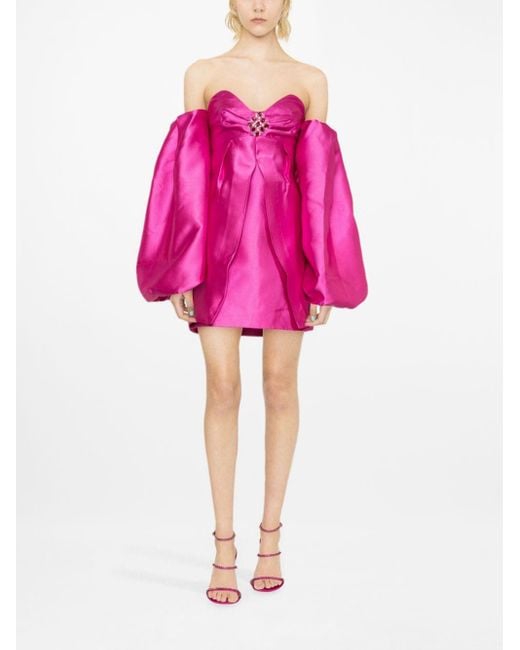 PATBO Pink Crystal-embellished Puff-sleeve Minidress