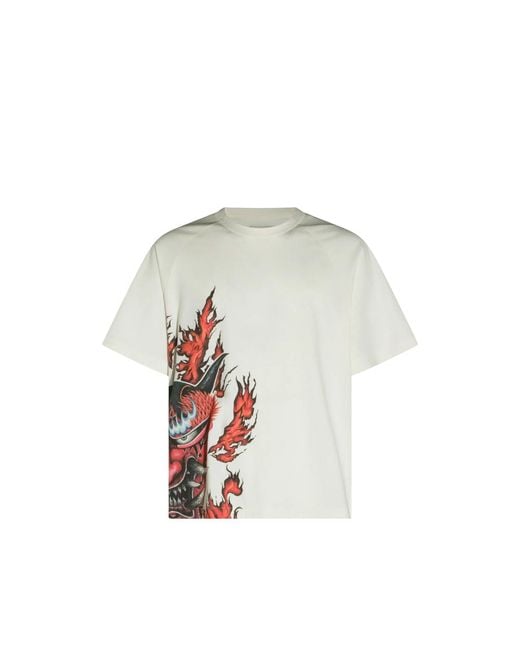 Y-3 White Graphic-Print Raglan-Sleeve T-Shirt for men