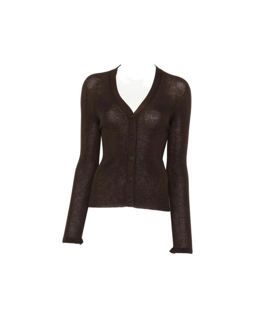 CECILIE BAHNSEN Black Ribbed V-Neck Cardigan