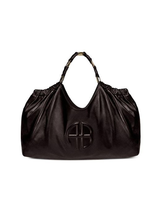 Anine Bing Black Medium Kate Embossed-Logo Drawstring Tote Bag