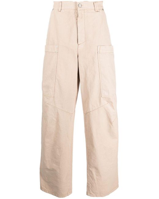 Palm Angels Natural Wide-leg Cotton Cargo Trousers for men