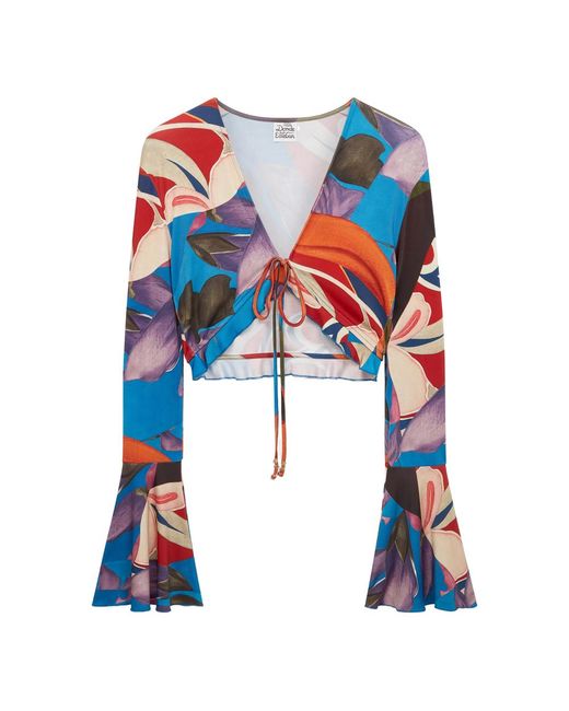 Donde Esteban Blue Palenque Flores Jersey Blouse