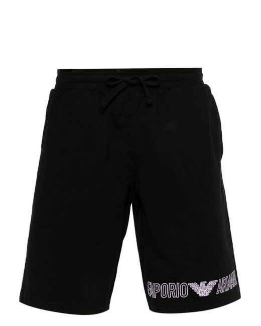 Emporio Armani Black Logo-print Cotton Shorts for men