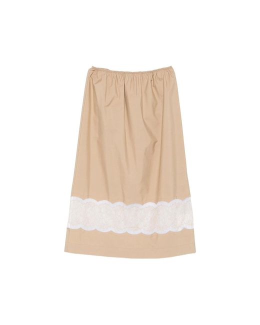 Carven Natural Lace-Trim Midi Skirt