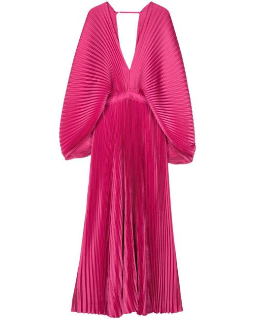 L'idée Pink Open-Back Pleated Maxi Dress