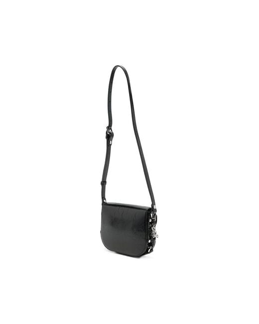 Vivienne Westwood Black Orb-Plaque Crinkled-Finish Shoulder Bag
