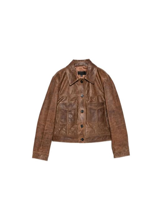 Nili Lotan Brown Susannah Leather Flap-Pocket Jacket