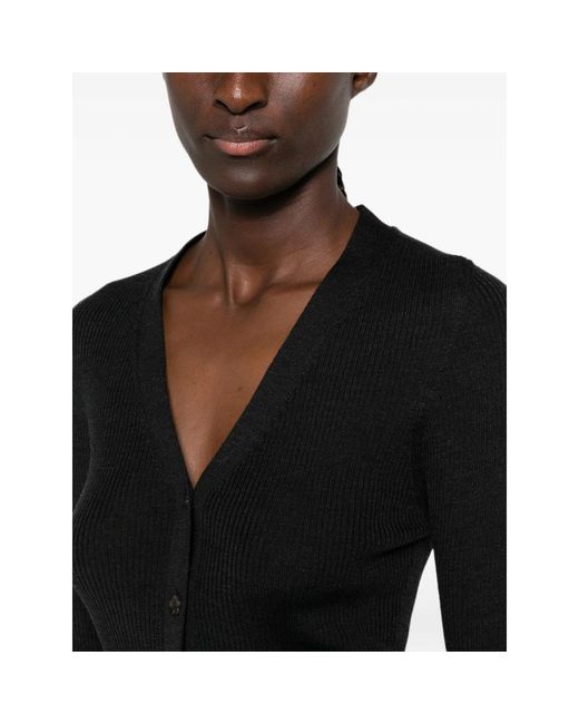 CECILIE BAHNSEN Black Ribbed-Knit V-Neck Cardigan