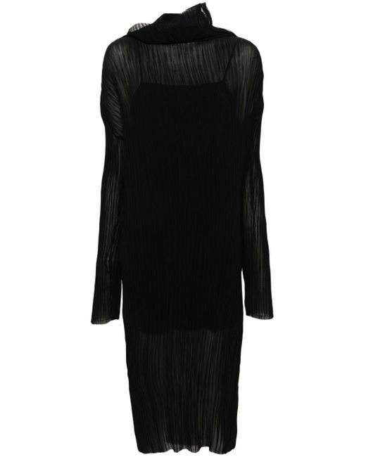 MM6 by Maison Martin Margiela Black Long Sleeves Plissé Midi Dress