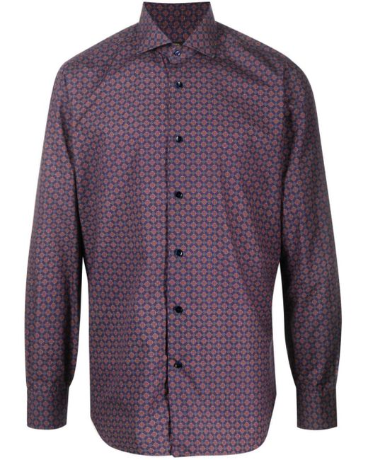 Barba Napoli Purple Geometric-Print Cotton Shirt for men