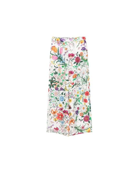 Gucci White Flora-Print Silk Palazzo Pants