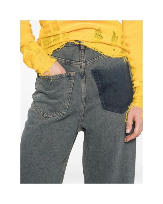 MM6 by Maison Margiela Blue Faded-Effect Patch-Detail Jeans