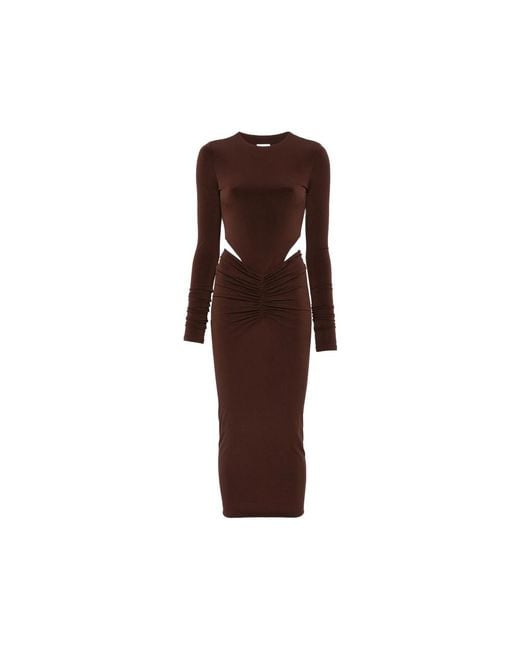 ANDAMANE Brown Heloise Cut-Out Ruched Midi Dress