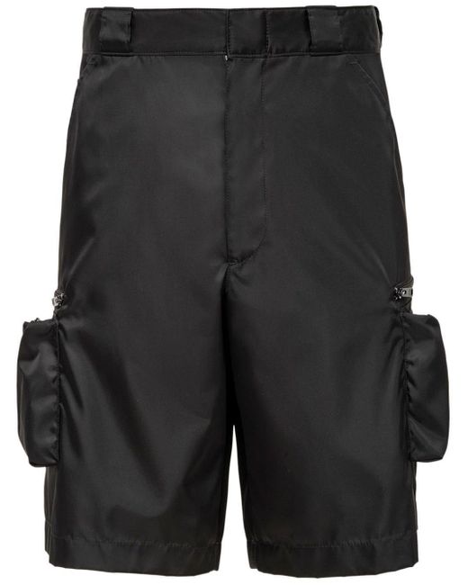 Prada Black Triangle-plaque Cargo Shorts for men