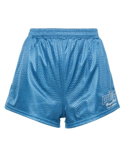 Sporty & Rich Blue Perforated-Design Shorts
