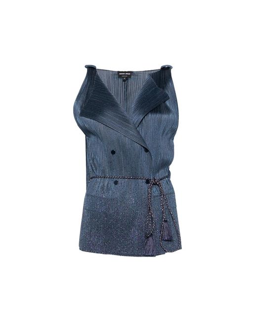 Giorgio Armani Blue Sleeveless Plissé Waistcoat