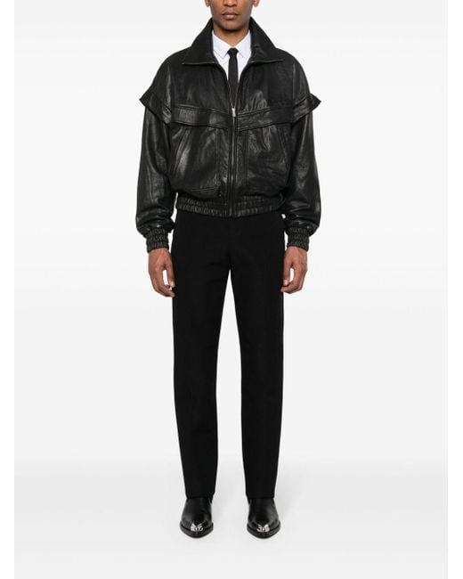 Saint Laurent Black Leather Bomber Jacket for men