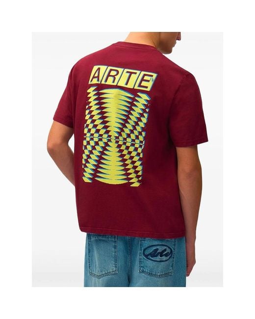 Arte' Red Abstract-Print Cotton T-Shirt for men
