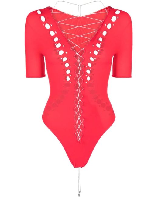 POSTER GIRL Red Cut-Out Lace-Up Bodysuit