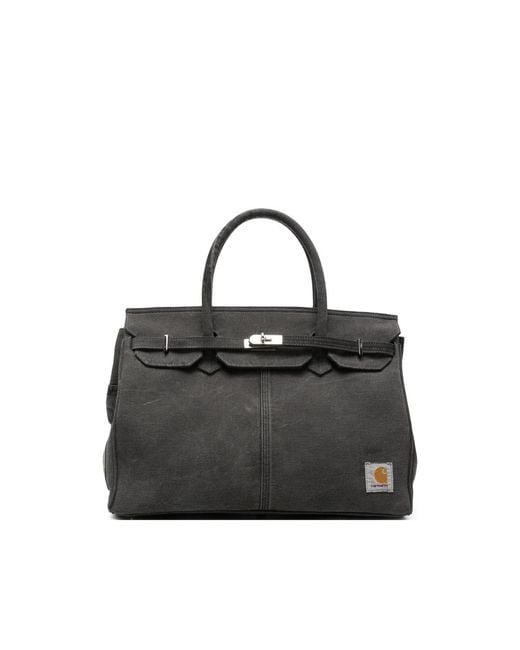 ANOTHER CHANCE Black Buckle-Fastening Logo-Patch Tote Bag for men
