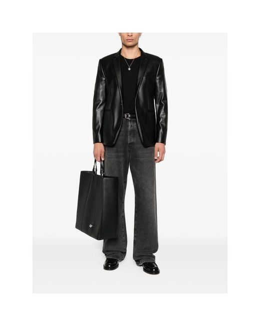 Reveres 1949 Black Single-Breasted Leather Jacket for men