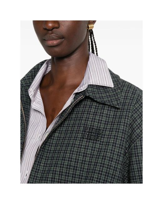 Miu Miu Green Check-Pattern Logo-Patch Jacket