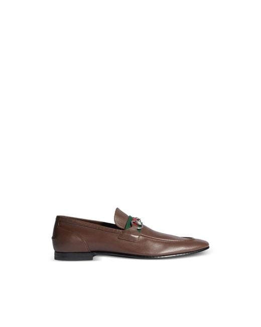 Gucci Brown Web-Stripe Horsebit Flat Loafers for men