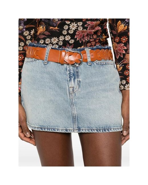 7 For All Mankind Blue Cherry Raw-Hem Mini Skirt