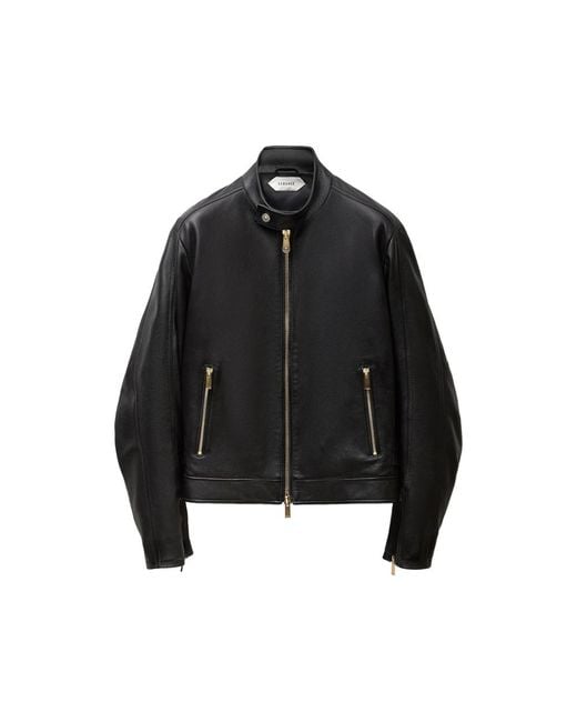 Versace Black Buckle-Detail Leather Jacket for men